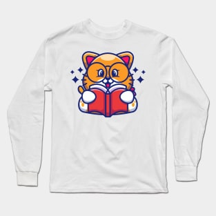 Cute cat reading book cartoon Long Sleeve T-Shirt